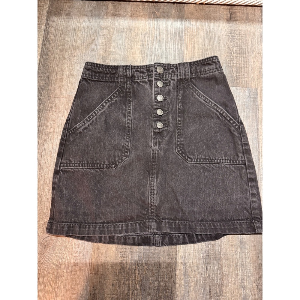 Hollister Womens Ultra High Rise Denim Mini Skirt Button Front Washed Black Sz 1